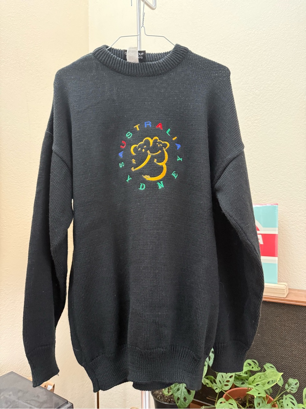 Black Crewneck Sweater with Colorful Australia Sydney Embroidery